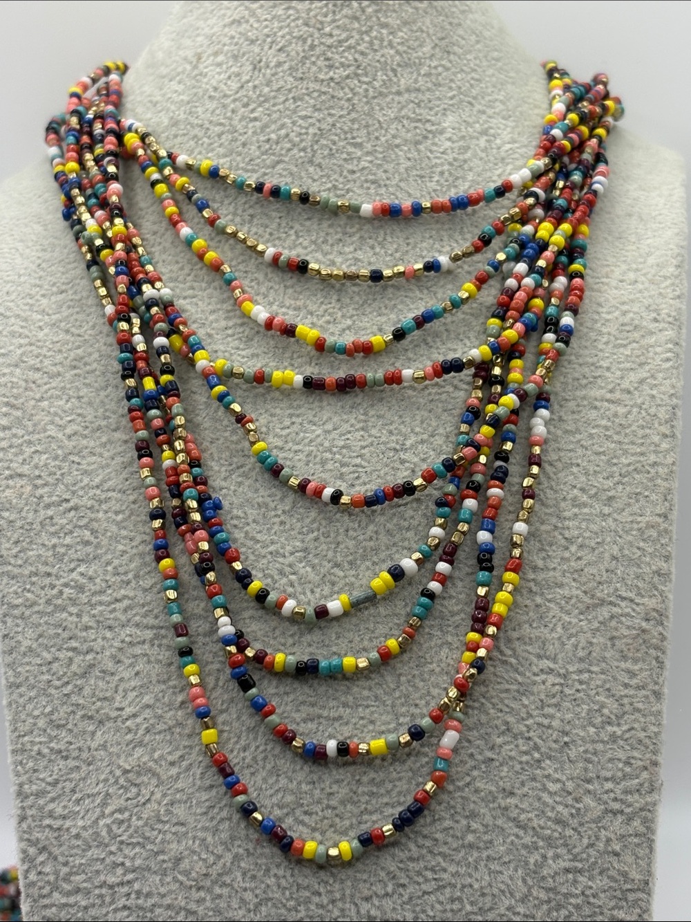 Spring Street Multicolor Beaded Statement Necklace Boho Style 33”